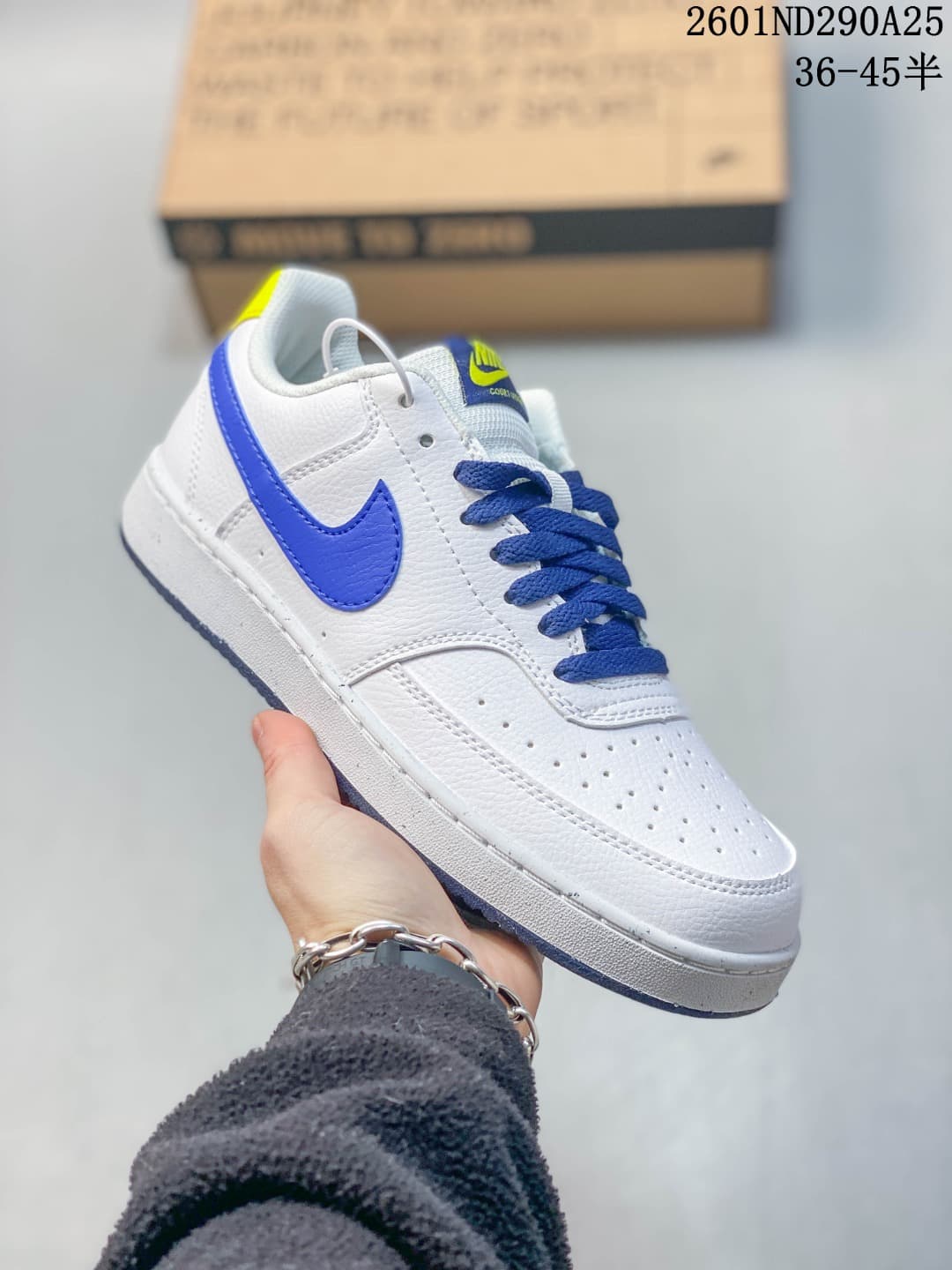 Nike Court Vision Low Sneakers in White Blue Yellow 2601ND290A25 - product image from the listing.
