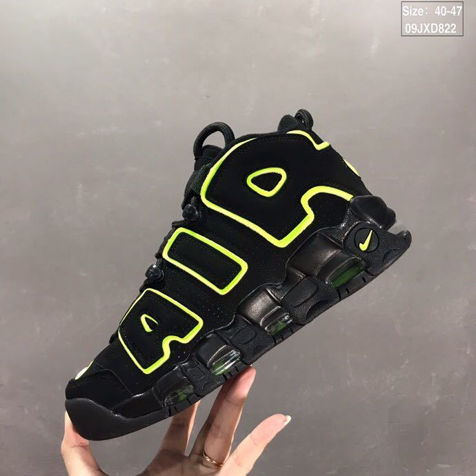 Nike Air More Uptempo Sneakers in Black Volt Green - product image from the listing.