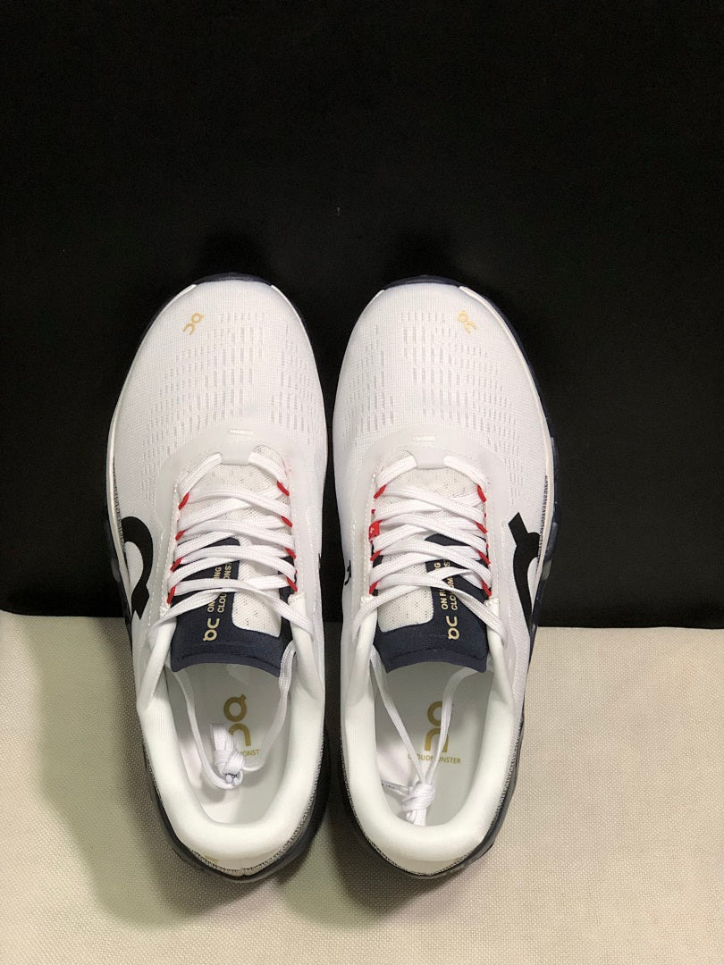 On Cloudmonster 2 Running Shoes, in White and Midnight - product image from the listing.