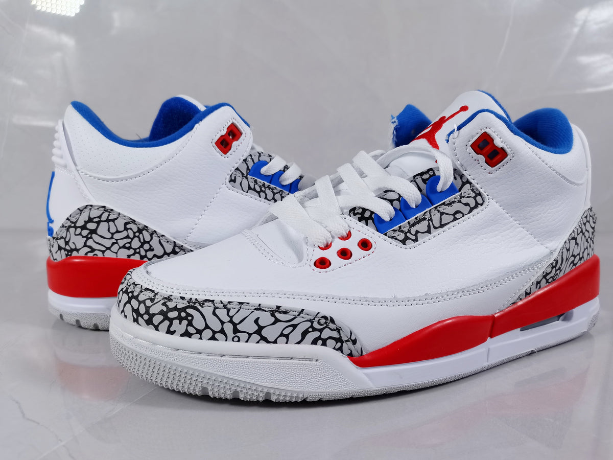 Jordan 3 Retro Sneakers in White Red Blue - product image from the listing.