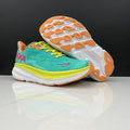 Teal and Orange HOKA Clifton 9 Running Shoes - product image from the listing.