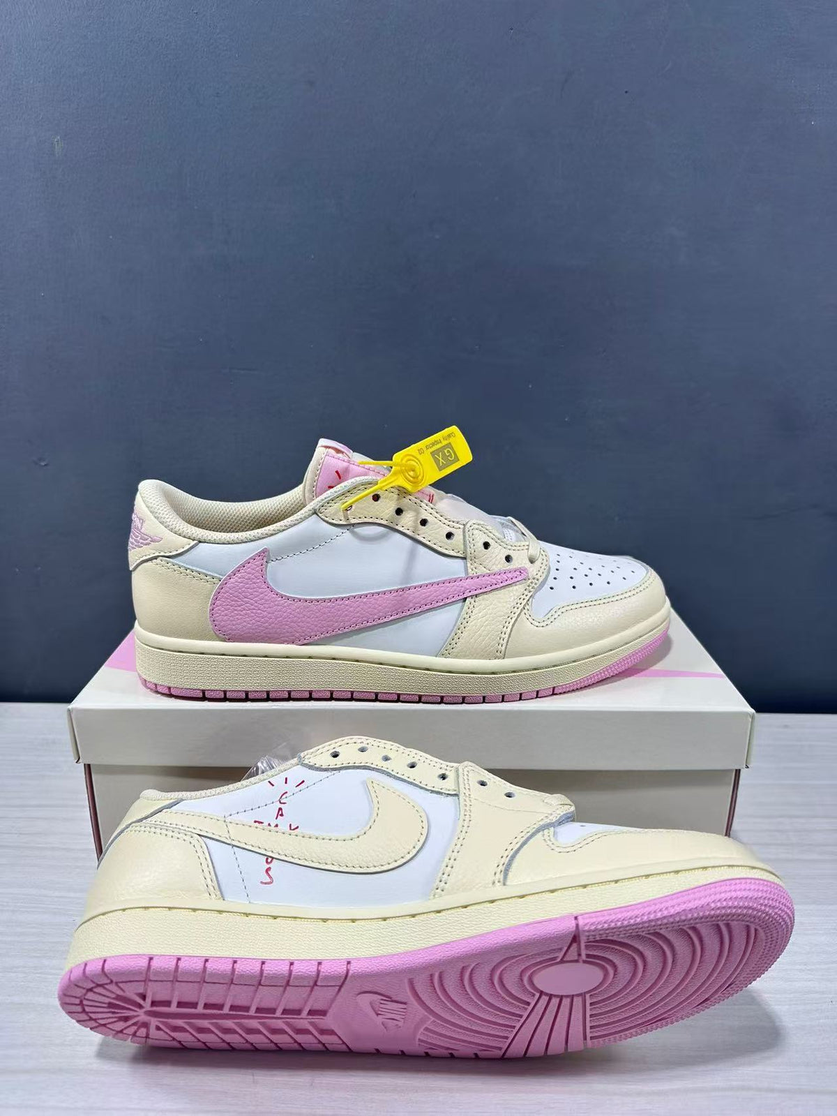 Jordan Travis Scott Air Jordan 1 Low OG Shy Sneakers in Pink - product image from the listing.