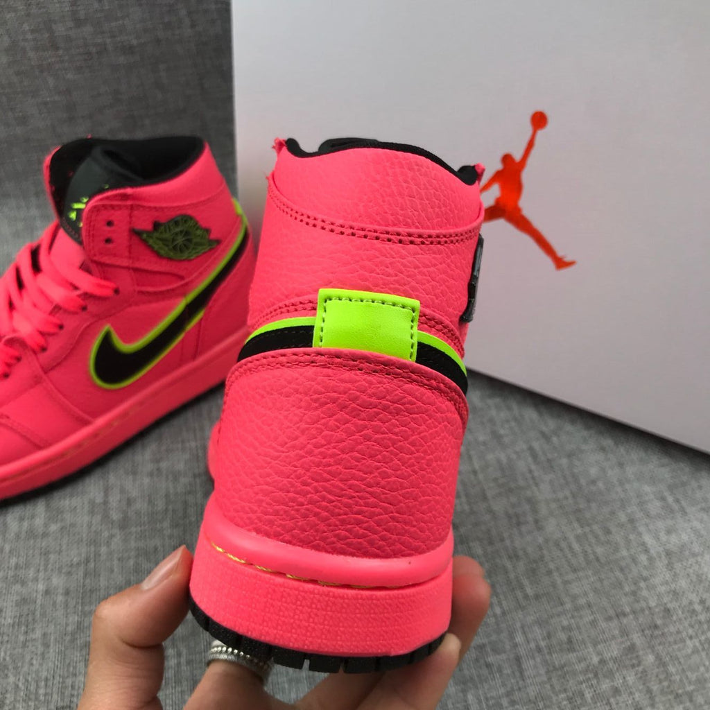 Pink and Black Air Jordan 1 Mid Sneakers AQ9131-600 - product image from the listing.