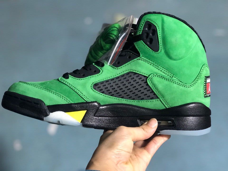 Air Jordan 5 Green Black Yellow Sneakers CK6631-307 - product image from the listing.