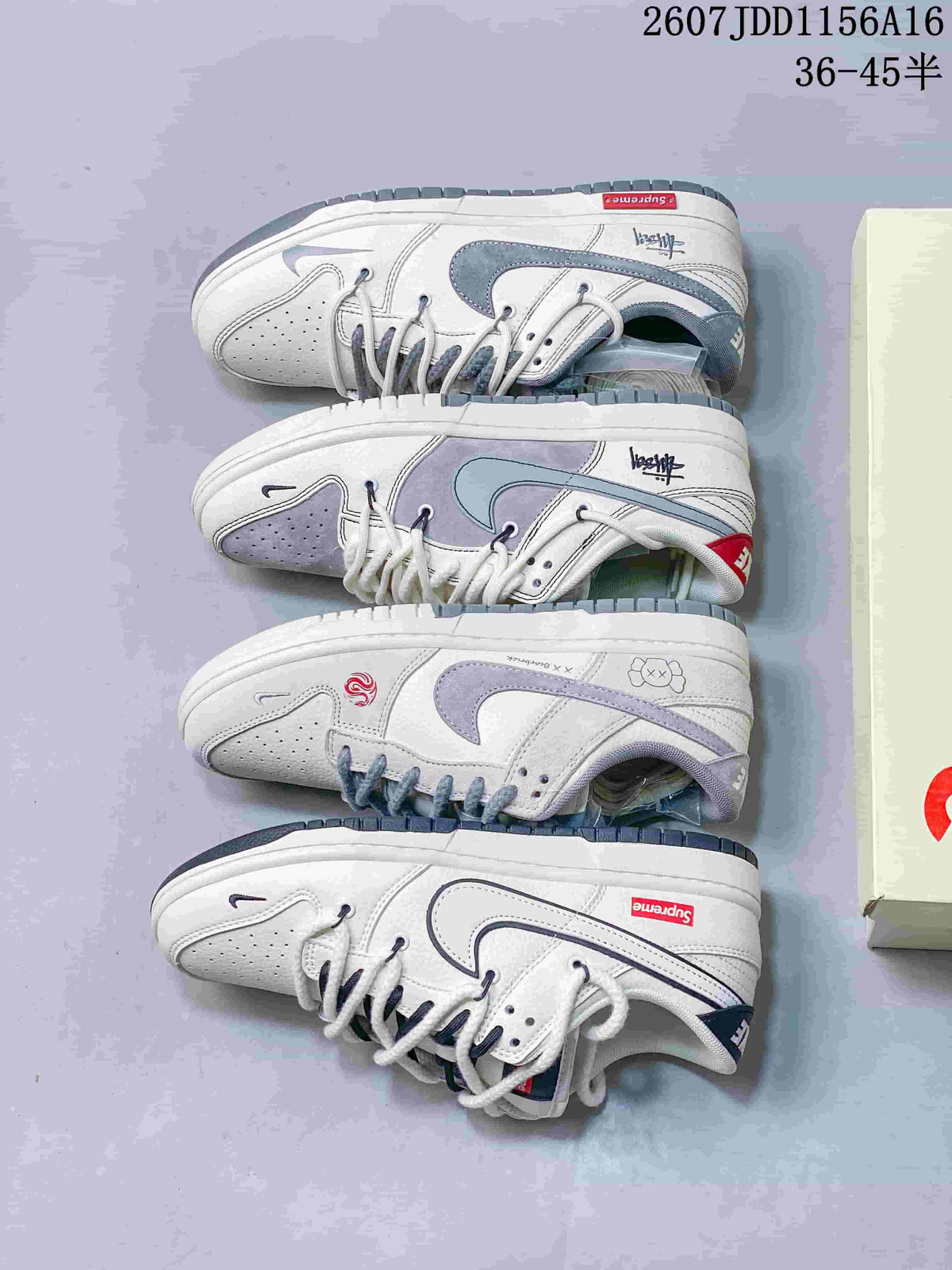 Nike SB Dunk Low Supreme-Style Sneakers in White Grey - product image from the listing.