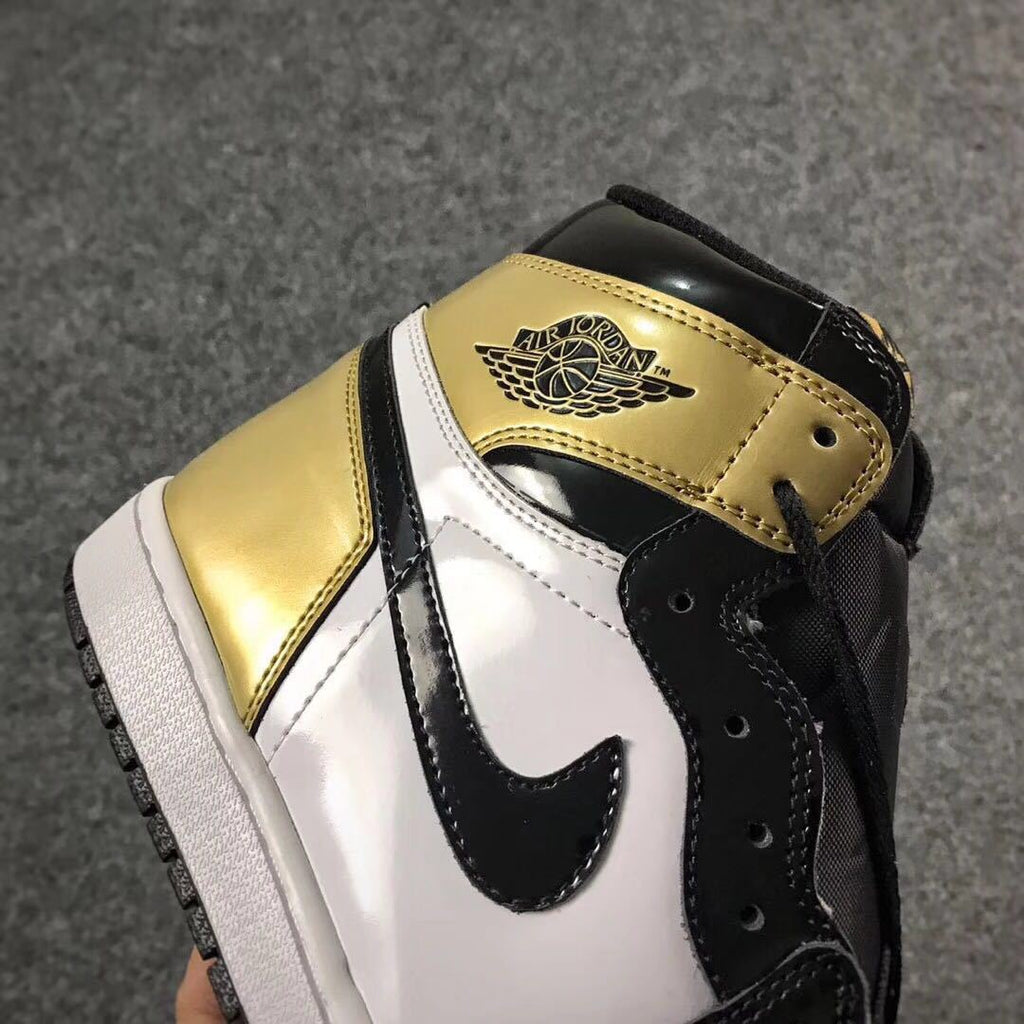 Jordan 1 High Mismatched Sneakers in Black Gold White - product image from the listing.