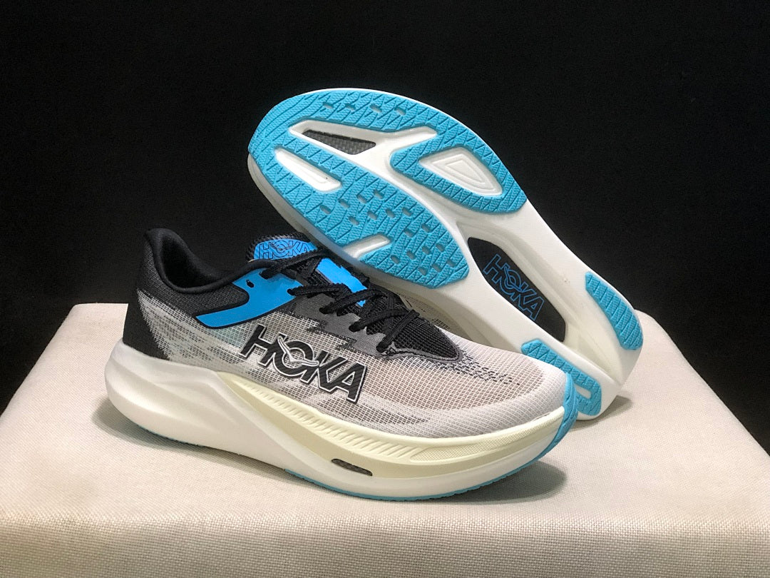 White, Black and Blue - HOKA Rocket X 3 Running Shoes - product image from the listing.