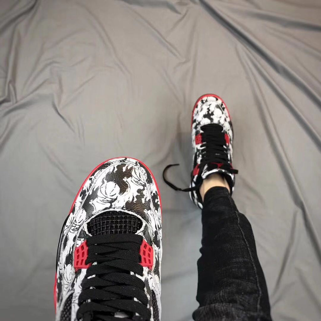 Air Jordan 4 Tattoo Black White Red Sneakers - product image from the listing.