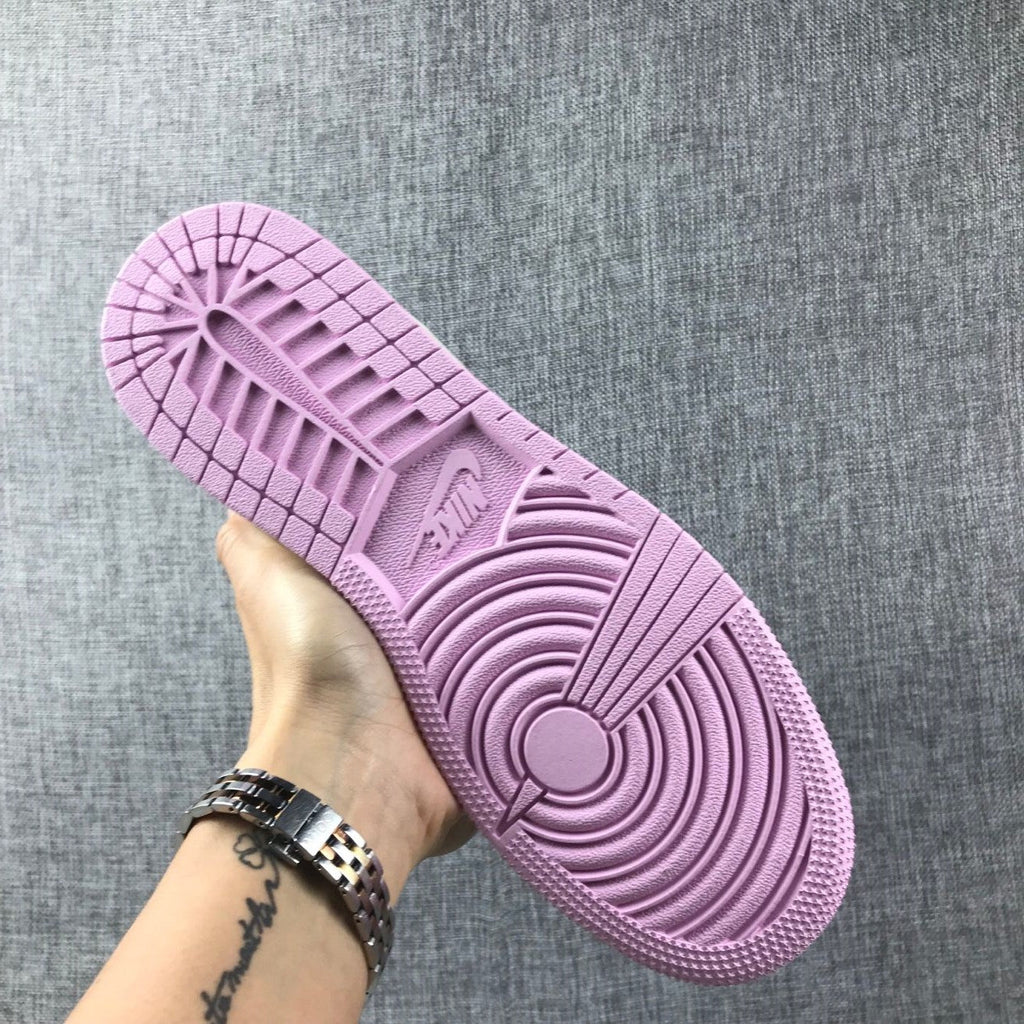 Air Jordan 1 Mid GS Sneakers in White Purple Pink - product image from the listing.