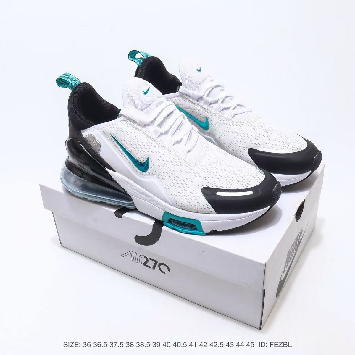 Nike Air Max 270 Sneakers in White Black Teal - product image from the listing.
