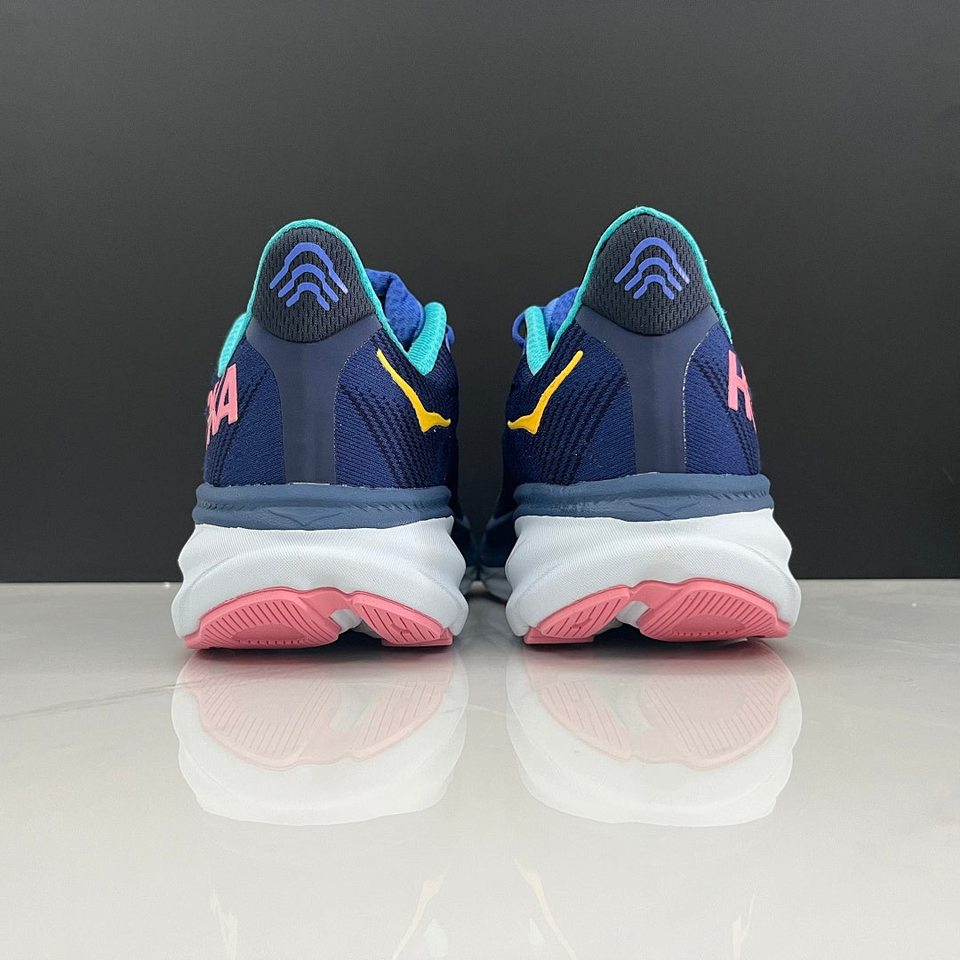 Navy and Light Blue HOKA Clifton 9 Running Shoes - product image from the listing.