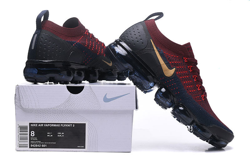 Nike Air VaporMax Flyknit 2 Sneakers in Burgundy Navy - product image from the listing.