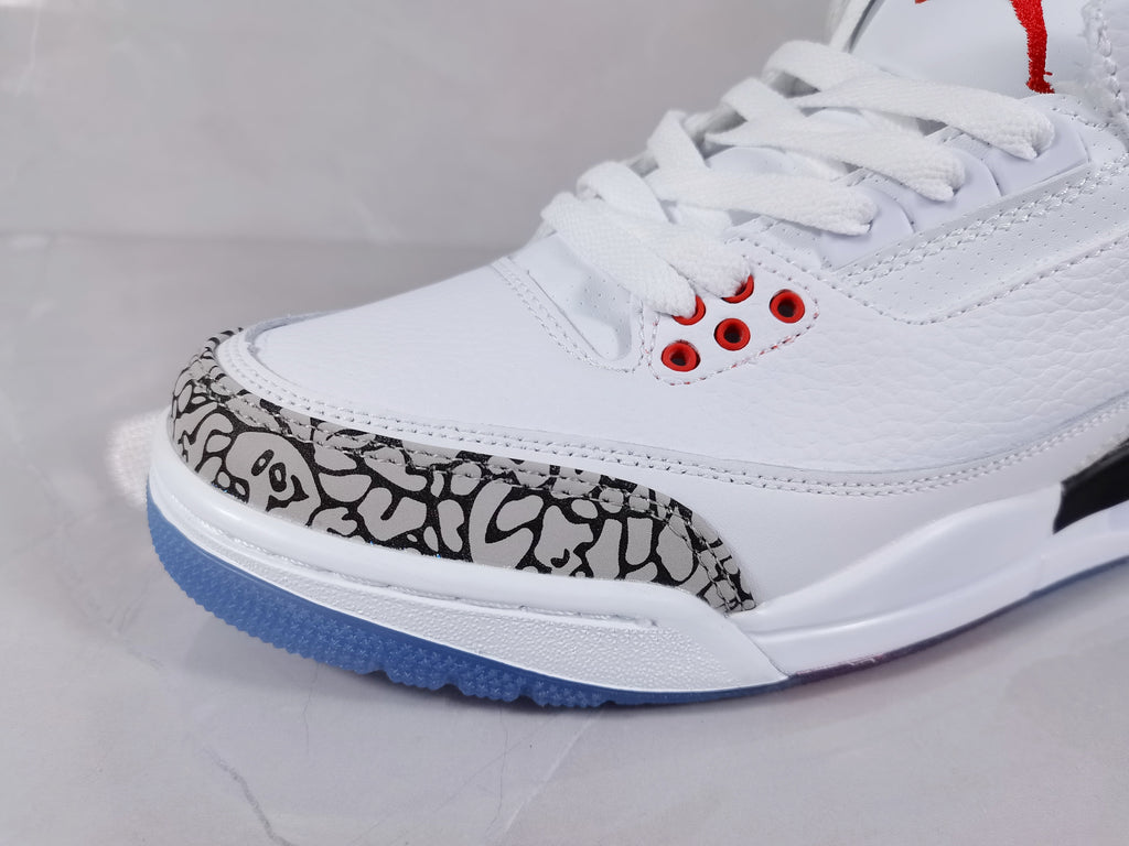 White Red Sneakers with Elephant Print - Air Jordan 3 Retro - product image from the listing.