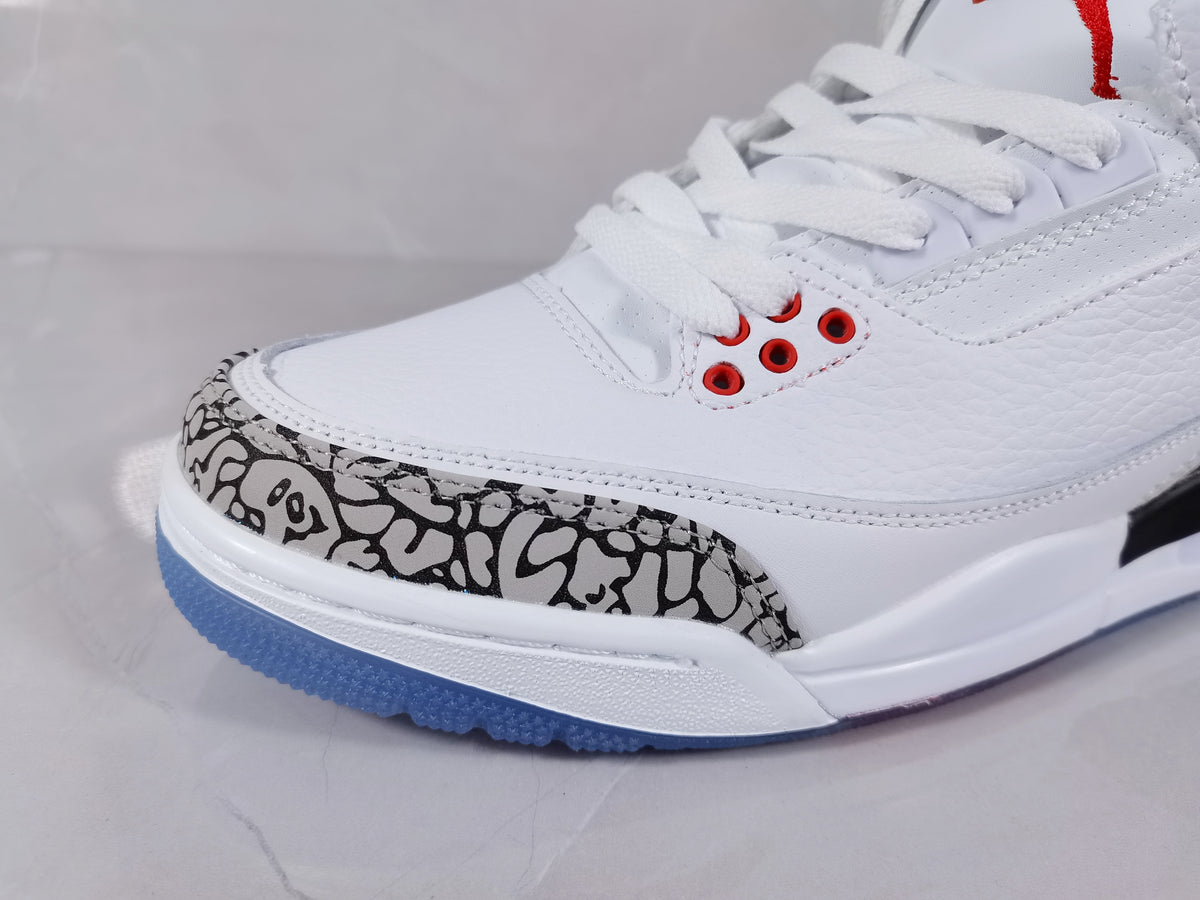 White Red Sneakers with Elephant Print - Air Jordan 3 Retro - product image from the listing.