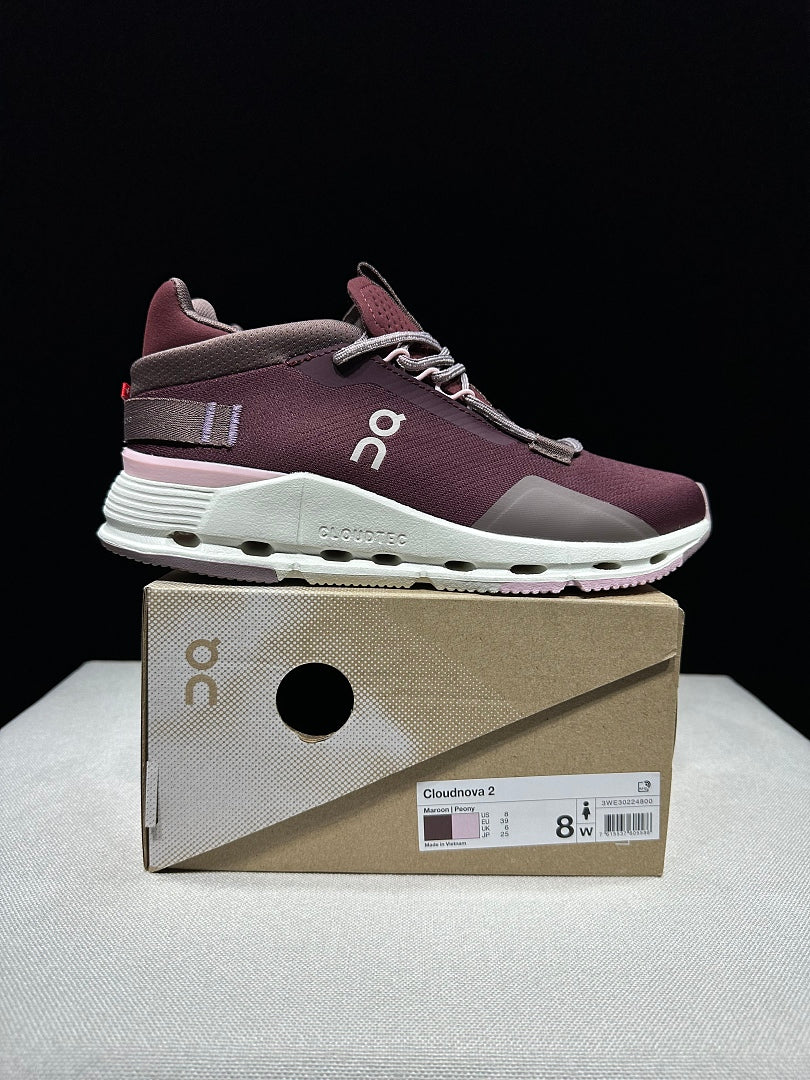 On Cloudnova 2 Trainers in Maroon and Peony - product image from the listing.