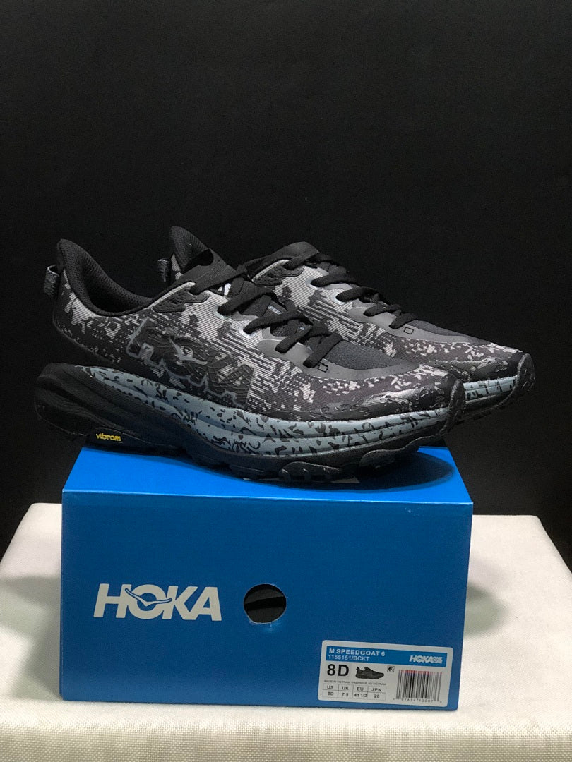 HOKA Speedgoat 6 Trail Running Shoes, in Gray Black - product image from the listing.