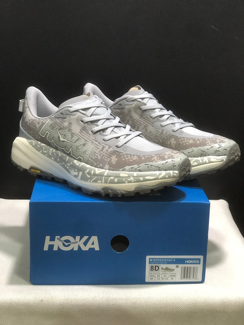 Gray HOKA Speedgoat 6 Trail Running Shoes - product image from the listing.