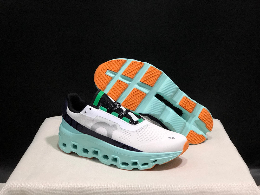 White and Aqua On Cloudmonster Running Shoes - product image from the listing.
