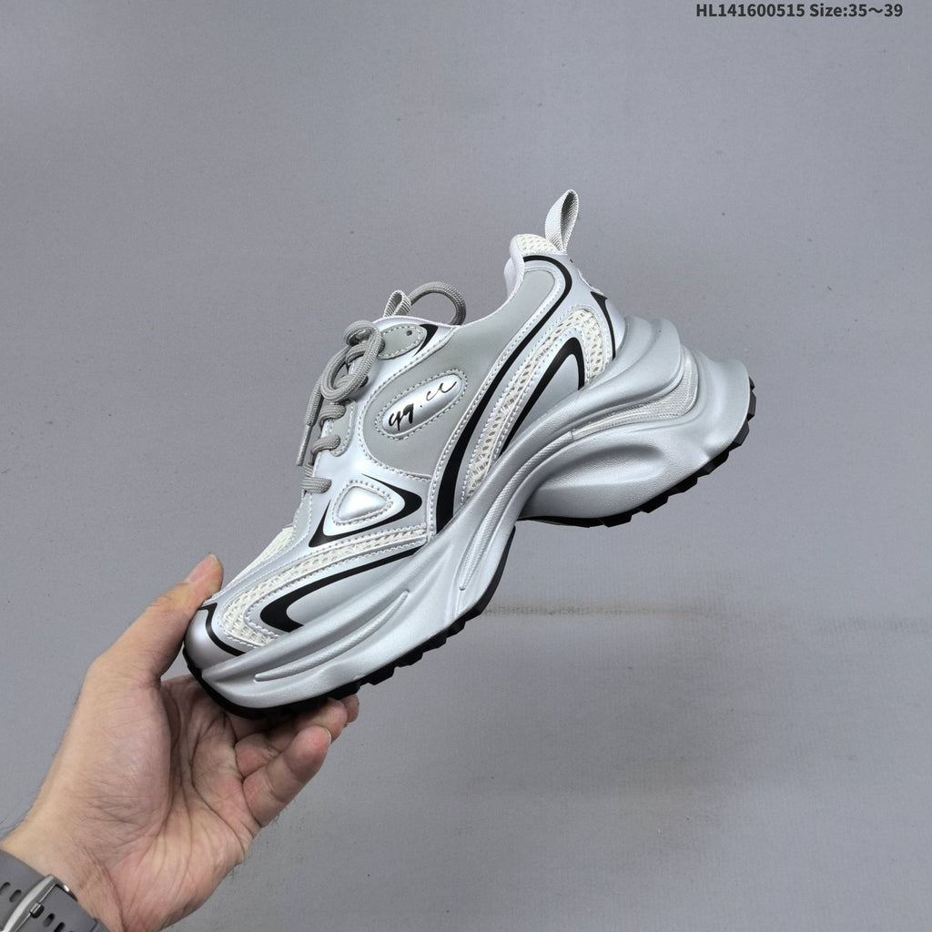 GG-CC G23X4317B Chunky Platform Sneakers, in Silver and White - product image from the listing.