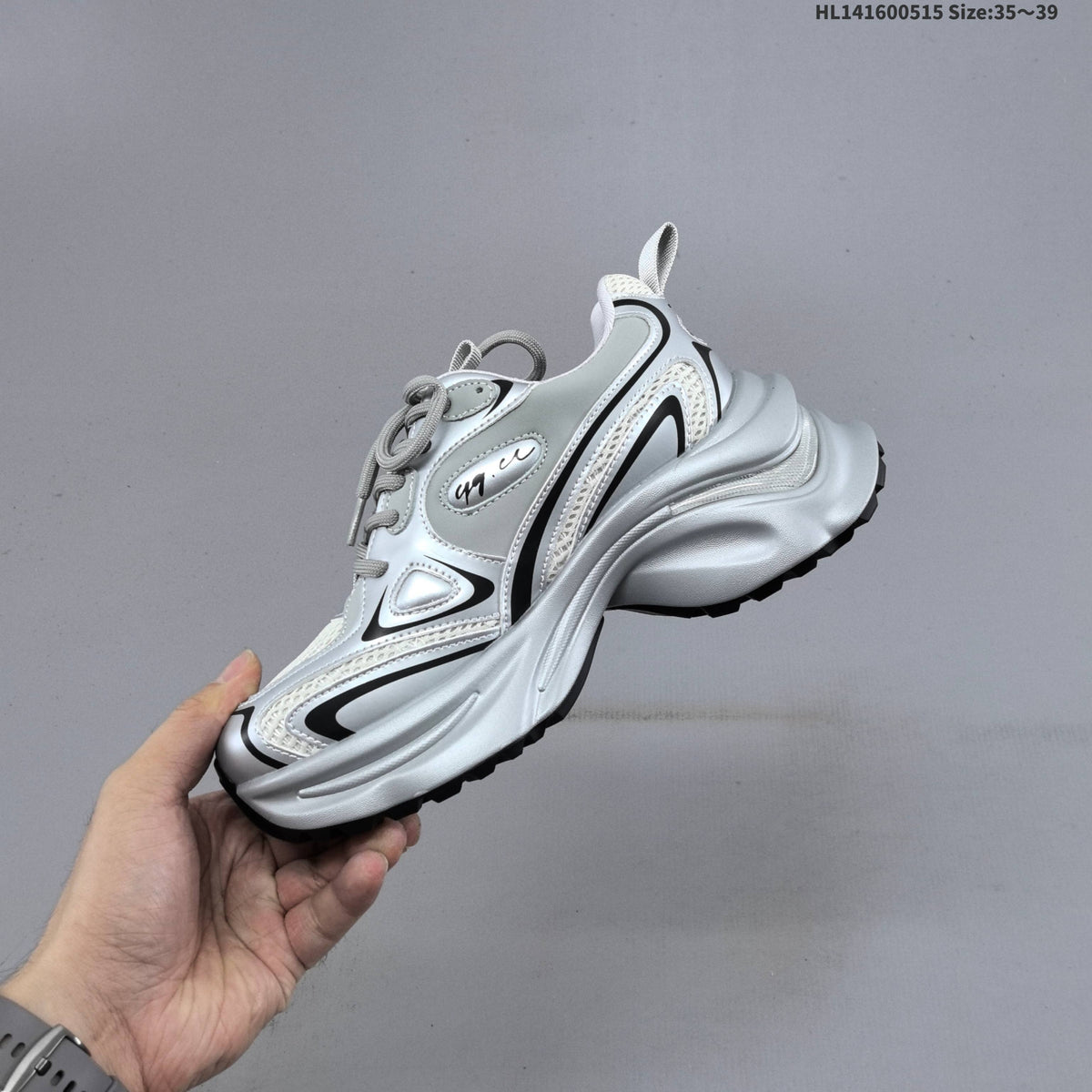 GG-CC G23X4317B Chunky Platform Sneakers, in Silver and White - product image from the listing.