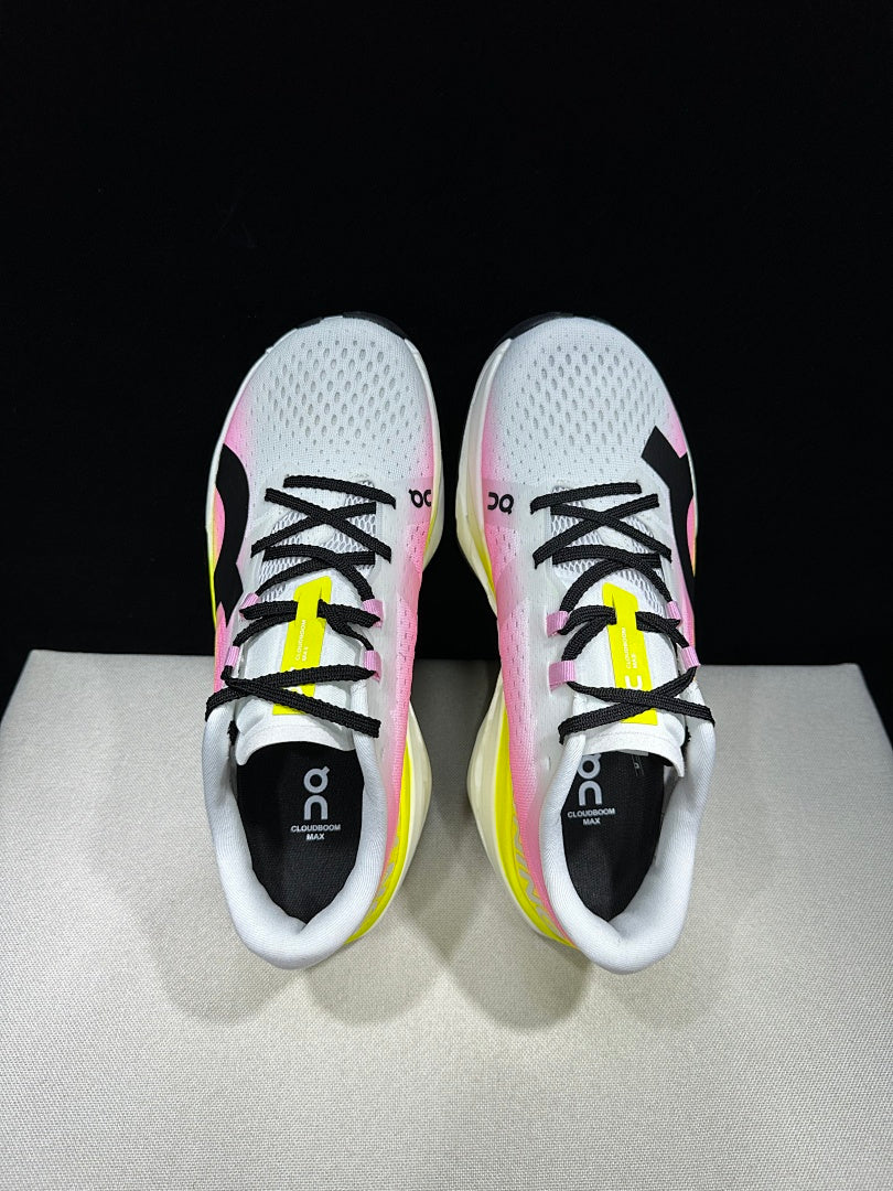 On Cloudboom Max Running Shoes, in White Pink Yellow - product image from the listing.