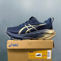 ASICS NOVABLAST 4 Running Shoes, in Blue and Gold - product image from the listing.