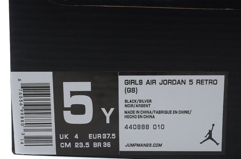 Air Jordan 5 Retro Black and Silver High-Top Sneakers - product image from the listing.