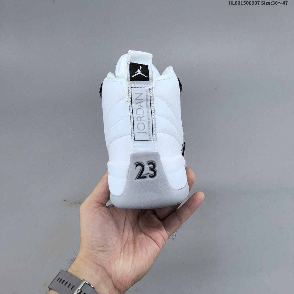 Air Jordan 12 Retro High Barons White Grey Sneakers - product image from the listing.