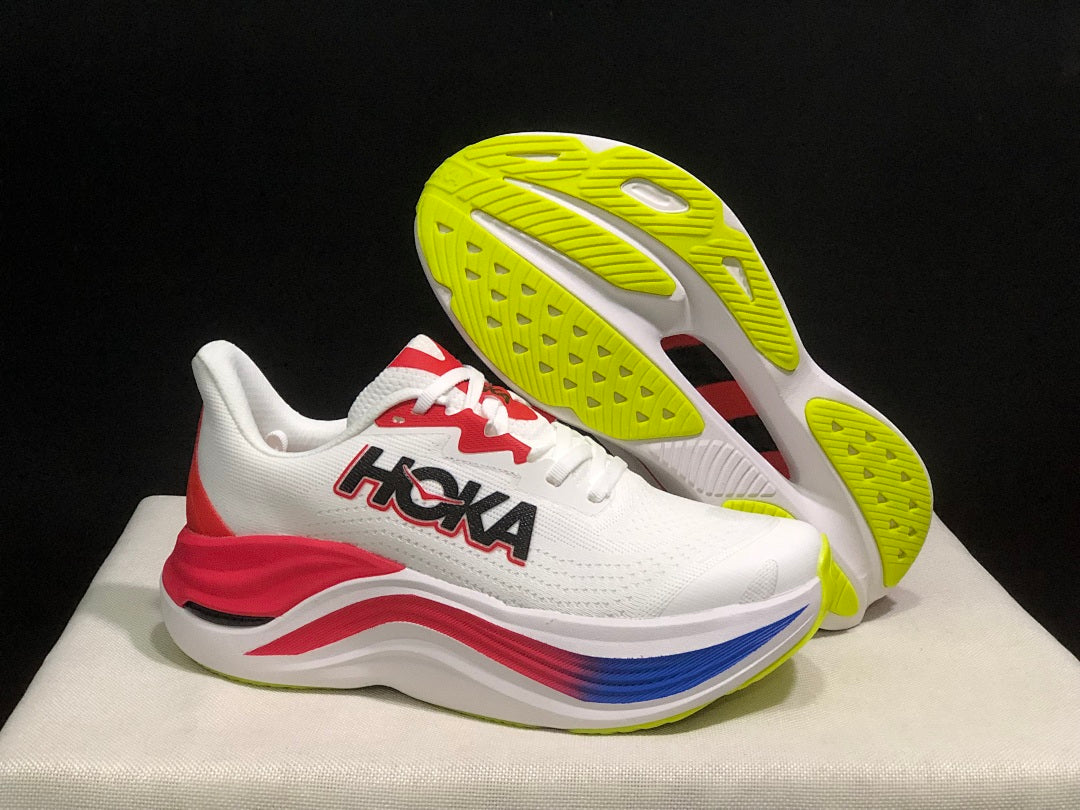 HOKA Skyward X Running Shoes, in White Red Blue - product image from the listing.