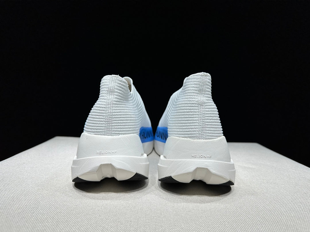 On Cloudboom Strike LS Running Shoes, in White and Blue - product image from the listing.