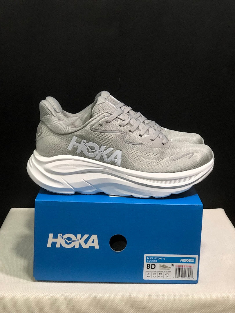 Gray HOKA Clifton 10 Running Shoes - product image from the listing.
