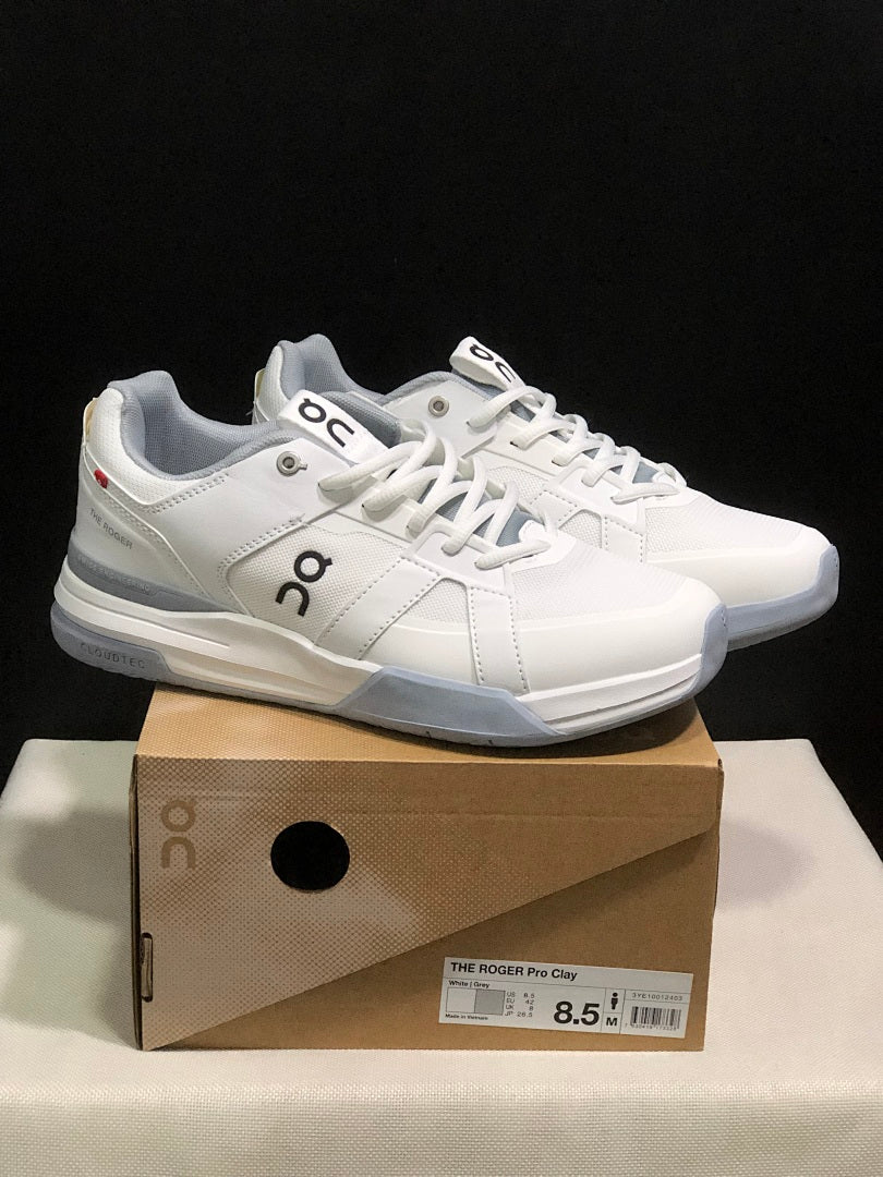 On The Roger Clubhouse Pro Tennis Shoes in White Grey - product image from the listing.