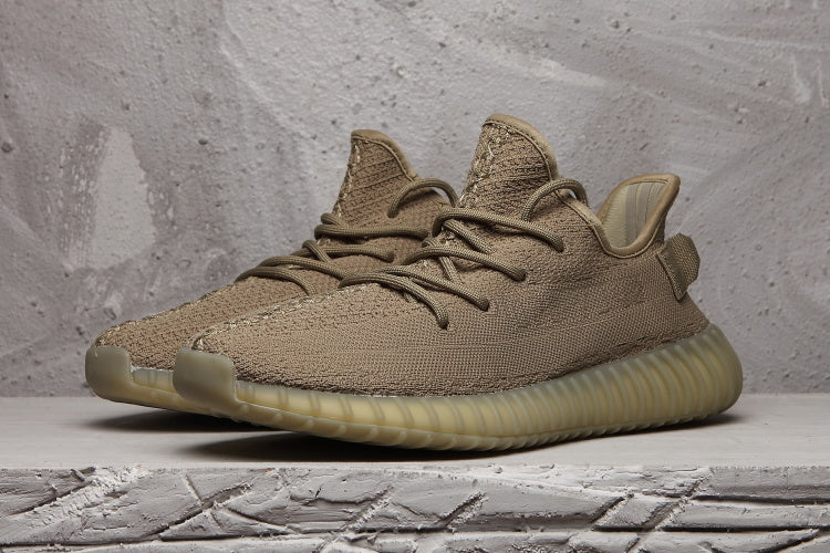 Yeezy 350 V2 Knit Trainers in Taupe with Gum Sole - product image from the listing.