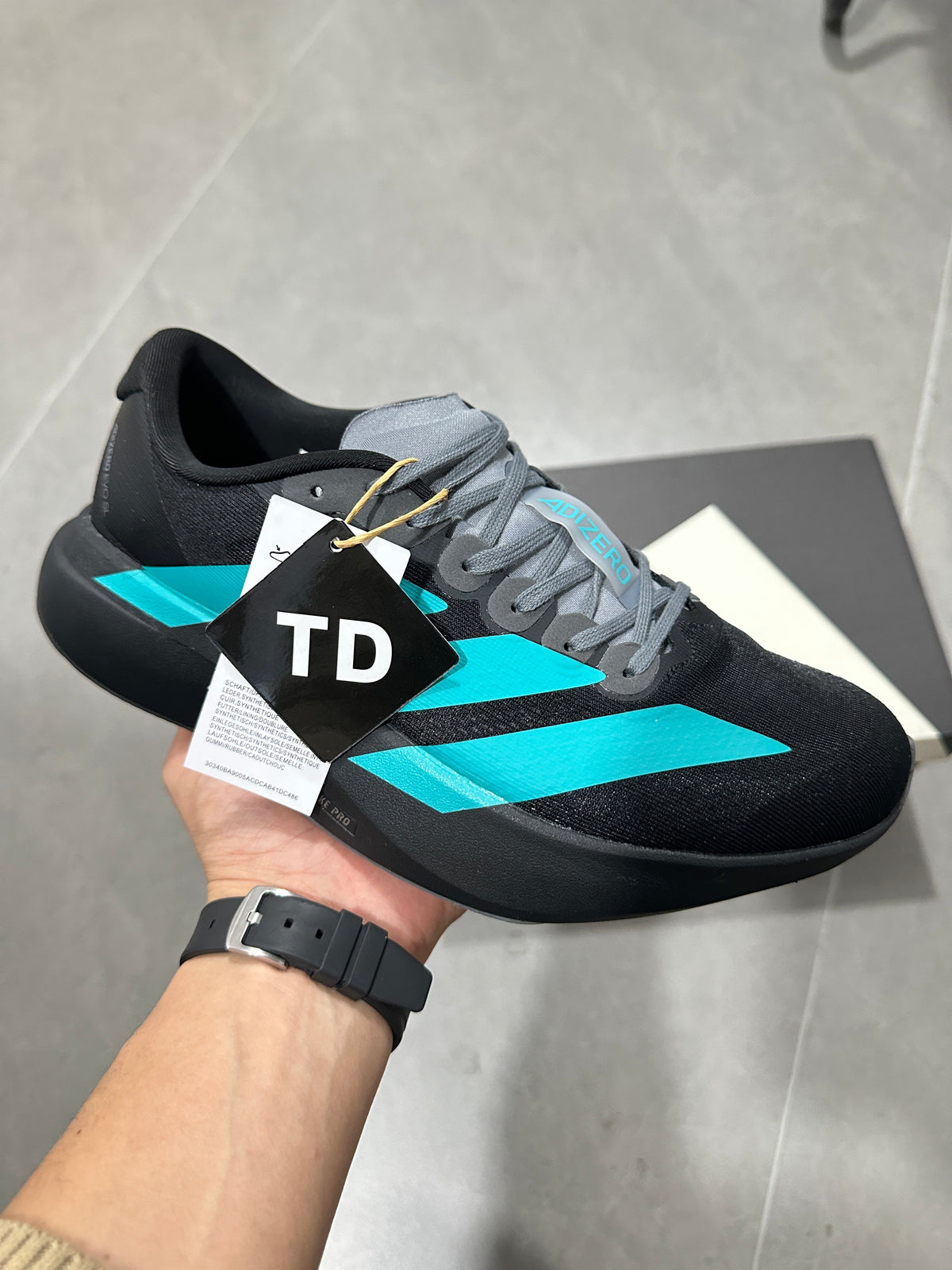 adidas Adizero Lightstrike Pro Shoes for Running Black Cyan - product image from the listing.