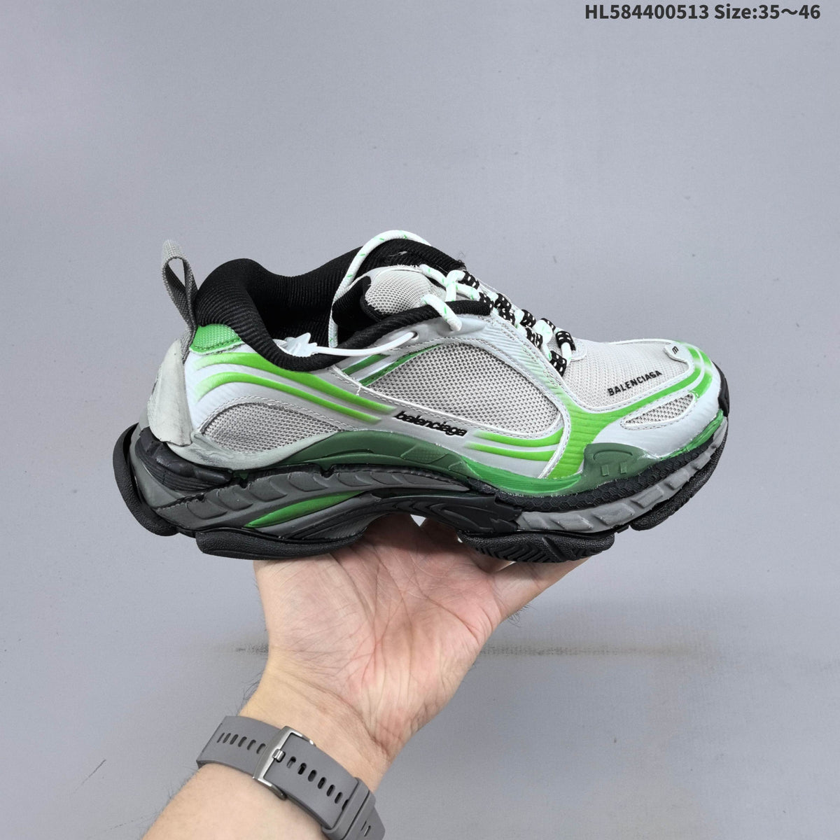 White and Green Balenciaga Triple S 2.0 Sneakers - product image from the listing.