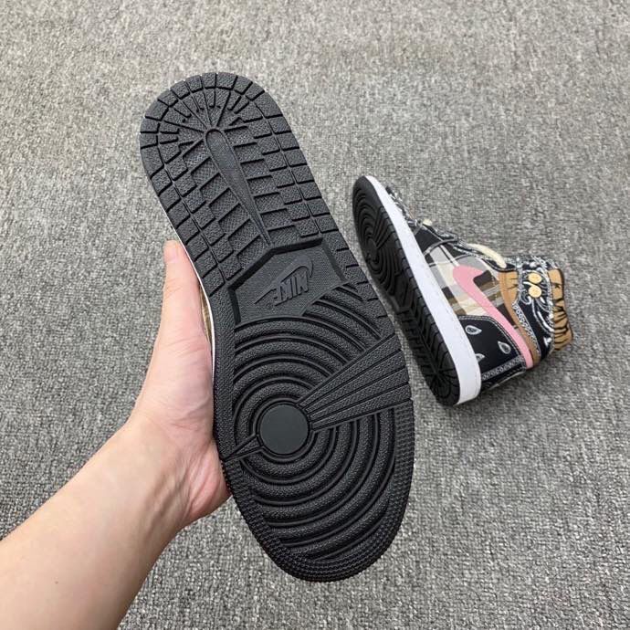 Jordan 1 Mid Paisley Sneakers in Black Tan Pink White - product image from the listing.