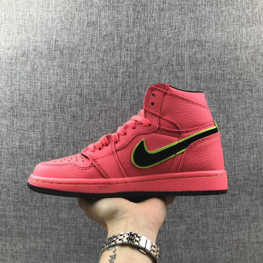 Pink and Black Air Jordan 1 Mid Sneakers AQ9131-600 - product image from the listing.