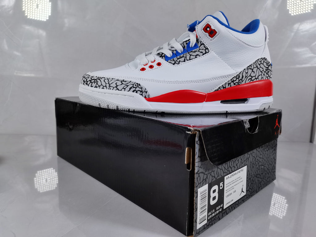 Jordan 3 Retro Sneakers in White Red Blue - product image from the listing.
