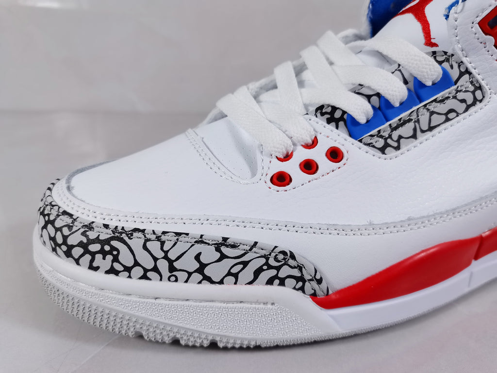 White Red Blue Elephant Print Sneakers - Jordan 3 Retro - product image from the listing.
