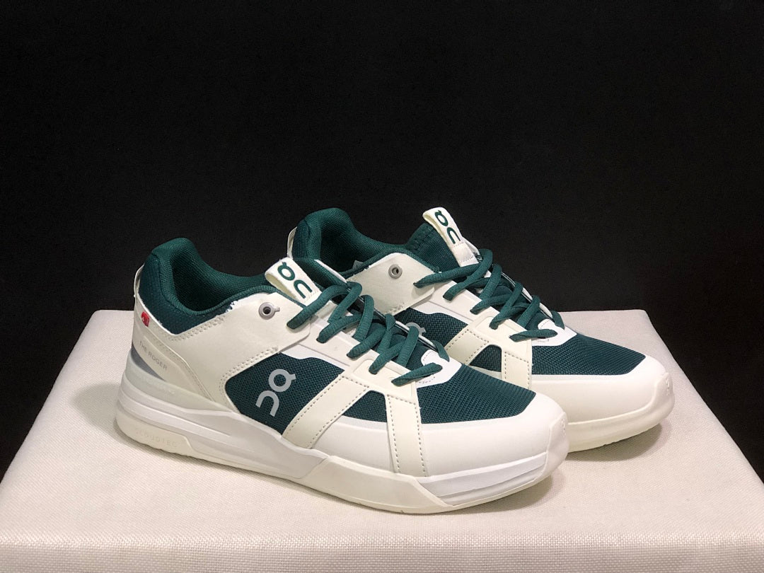 On The Roger Clubhouse Pro Sneakers in White Dark Green - product image from the listing.