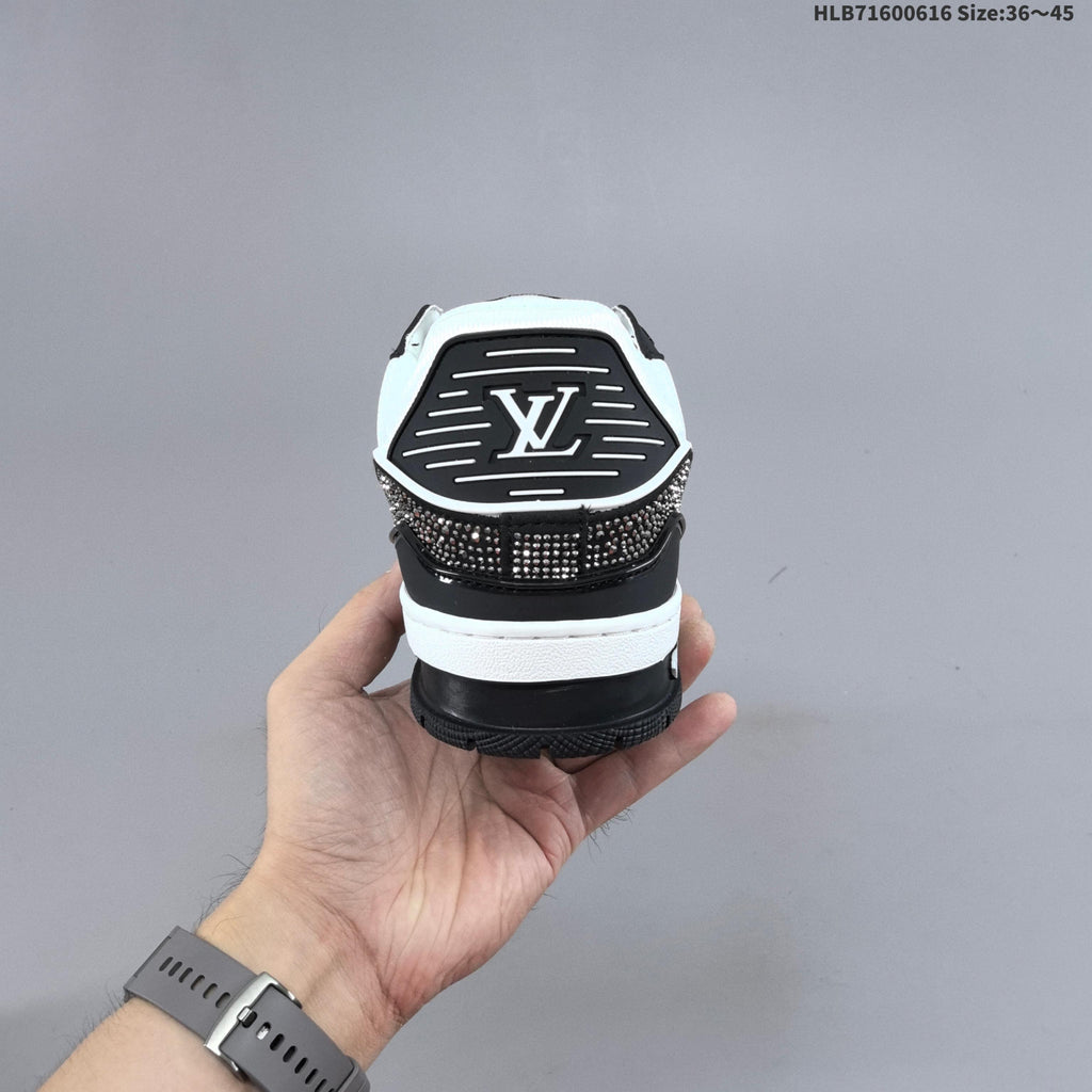 Louis Vuitton Trainer Trainers in White and Black with Embellished Trim - product image from the listing.