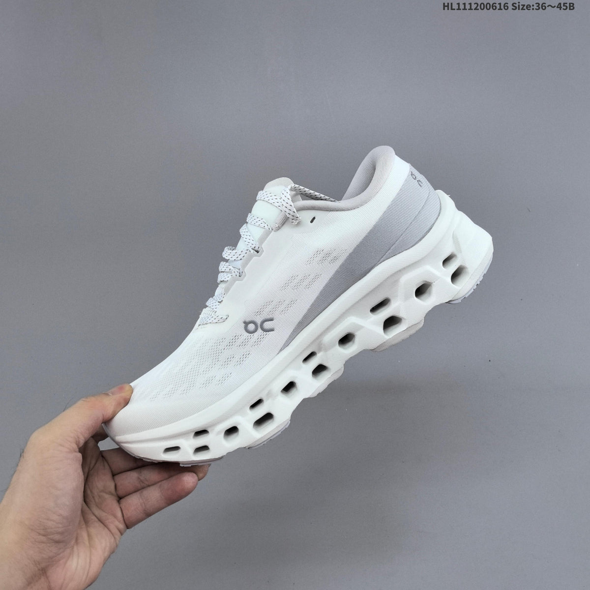 On Cloudmonster 3 Running Shoes in White Grey - product image from the listing.