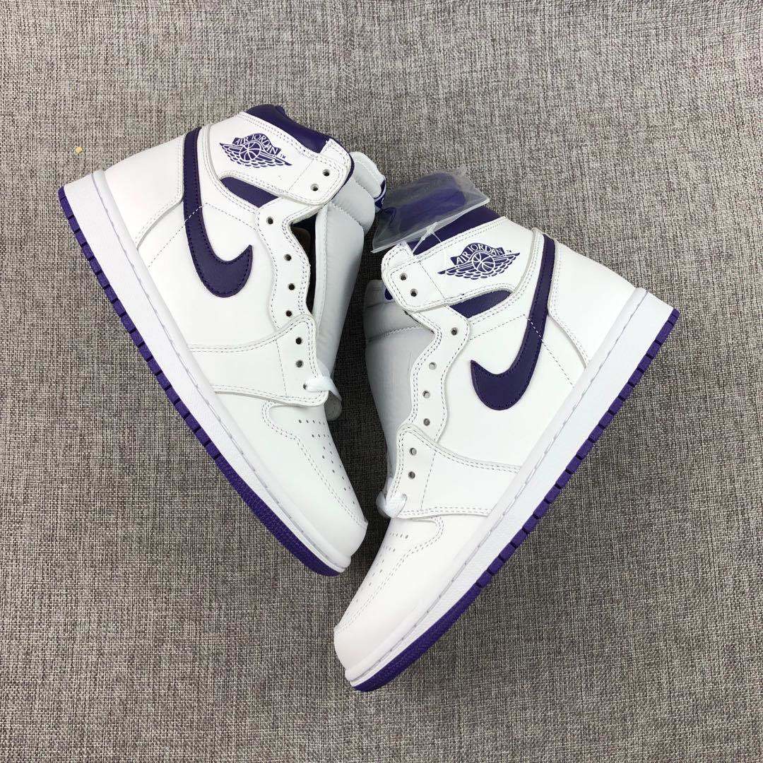 Air Jordan 1 Court Purple High-Cut Sneakers White/Purple CD0461-151 - product image from the listing.
