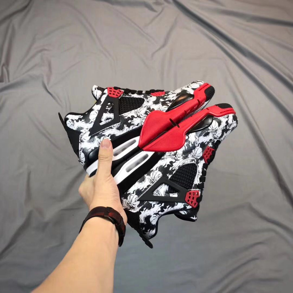 Air Jordan 4 Tattoo Black White Red Sneakers - product image from the listing.