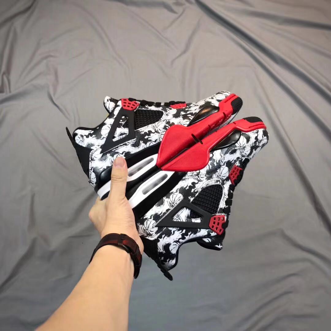 Air Jordan 4 Tattoo Black White Red Sneakers - product image from the listing.
