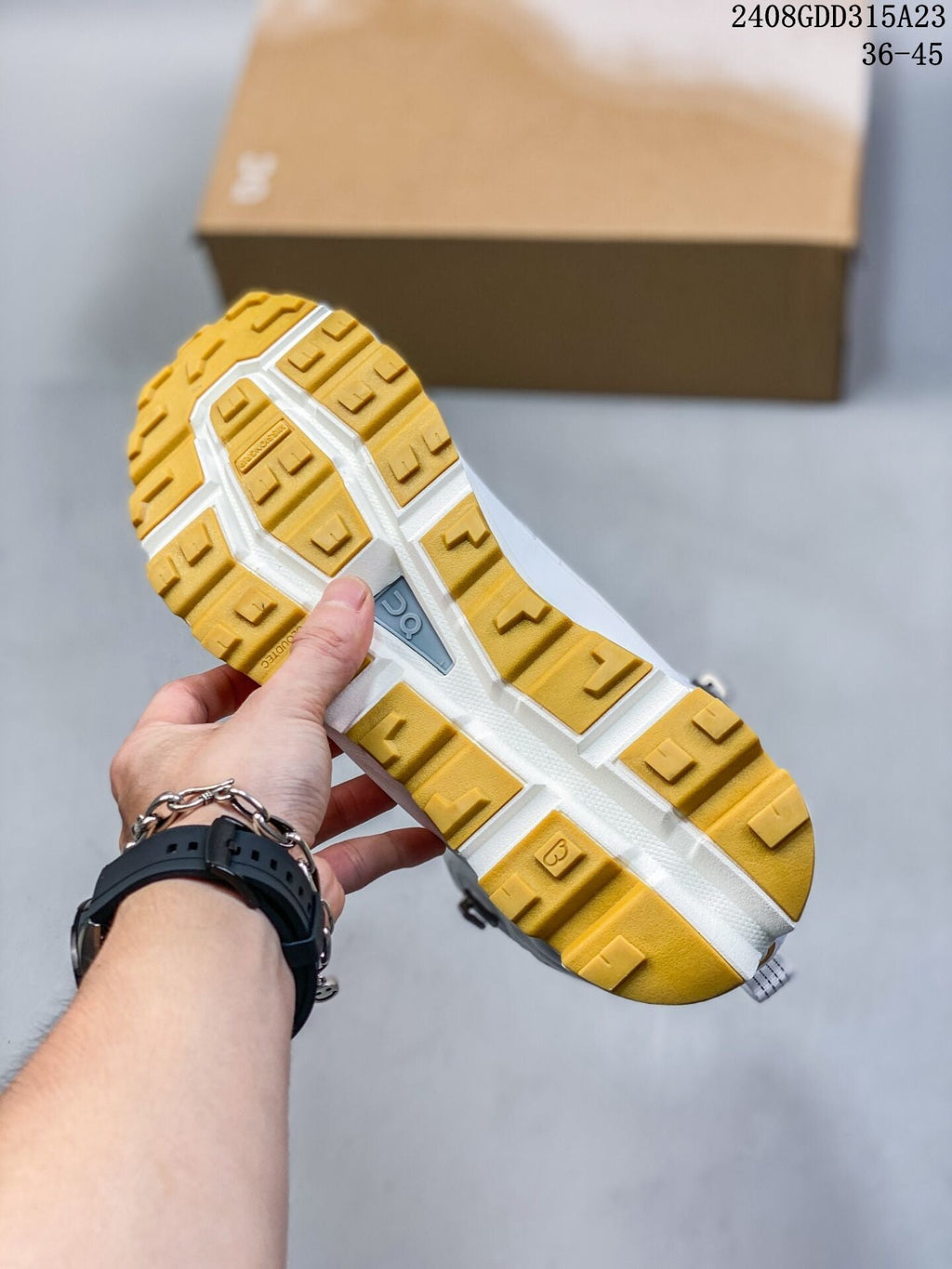 On Cloudnova Flux Trainers White and Mustard - product image from the listing.