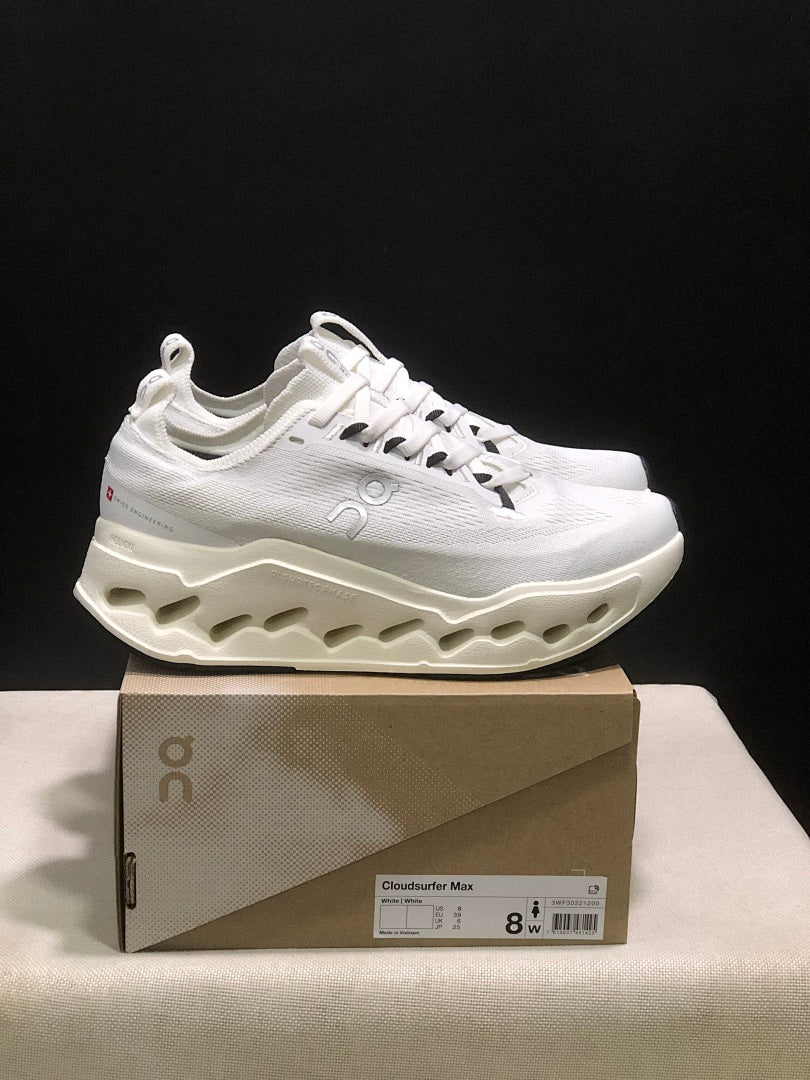 On Cloudsurfer Max Running Sneakers in White - product image from the listing.