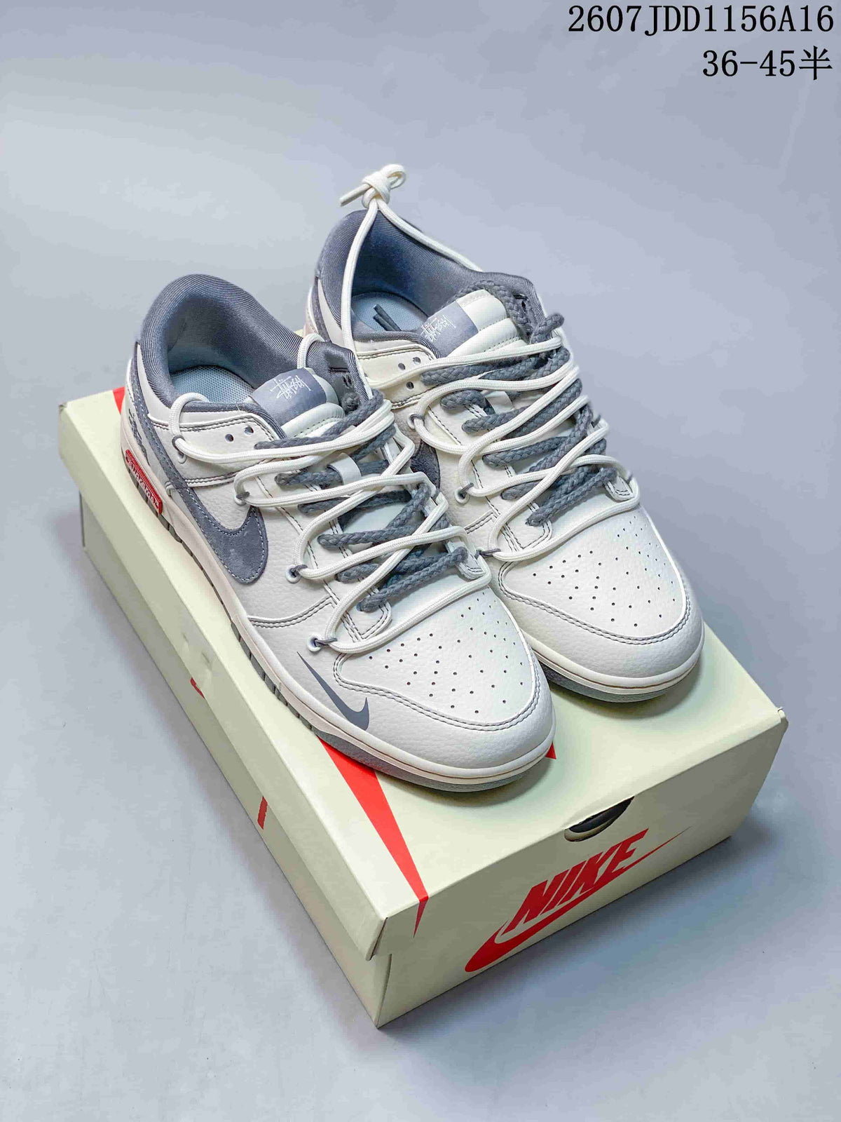 Nike SB Dunk Low Supreme-Style Sneakers in White Grey - product image from the listing.