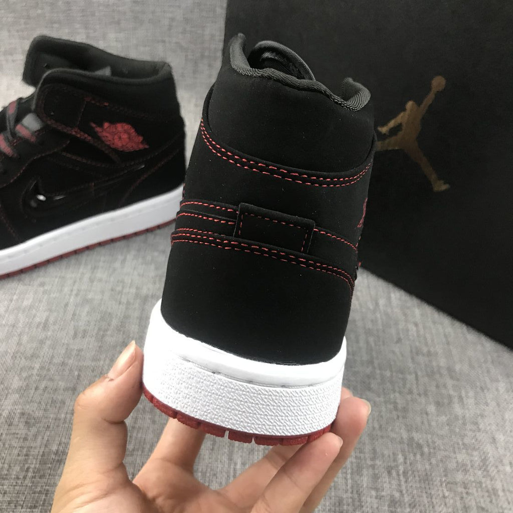 Air Jordan 1 Mid Sneakers Black Red CK5665-062 - product image from the listing.
