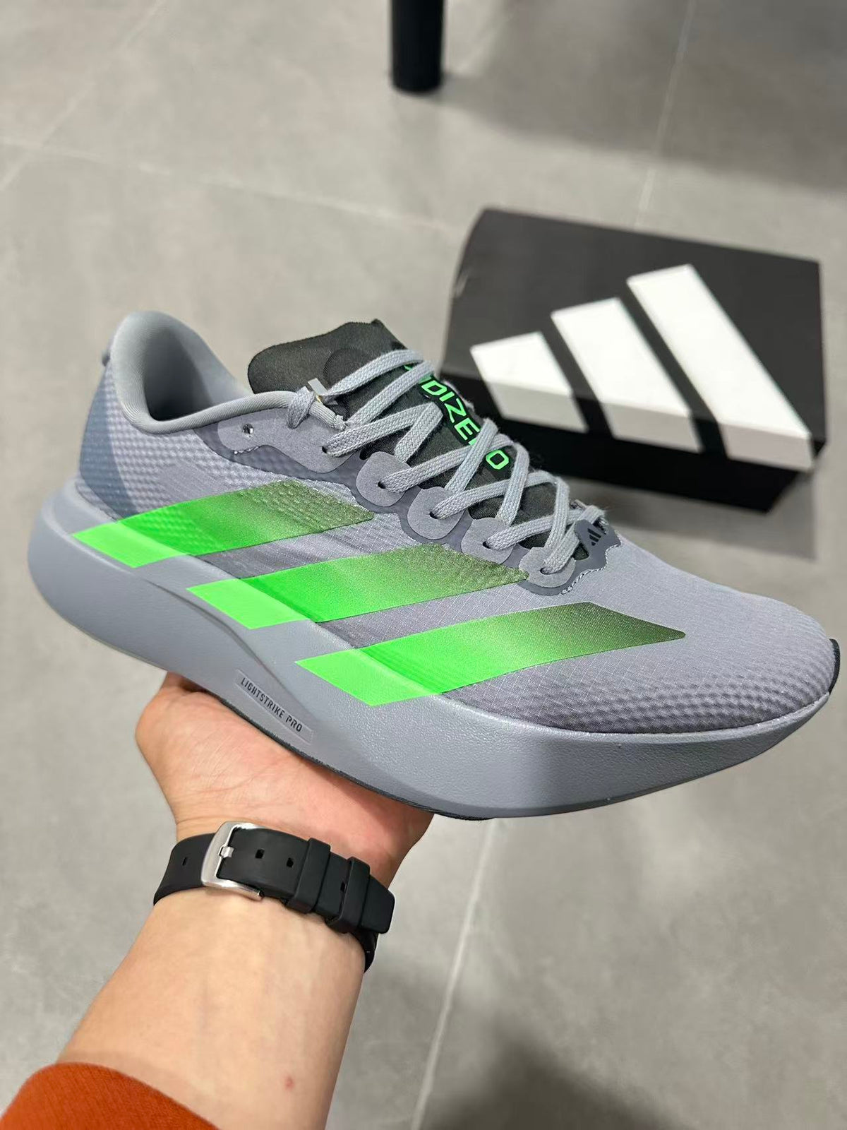 adidas Lightstrike Pro Running Shoes in Grey Green KI6927 - product image from the listing.